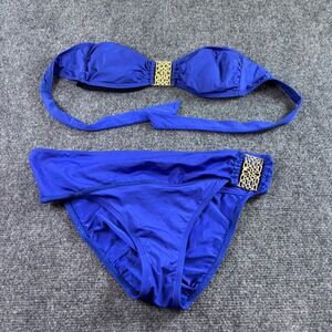 Trina Turk Bikini Set Women S/XS Royal Blue Gold Hardware M-74019VSB Swimwear